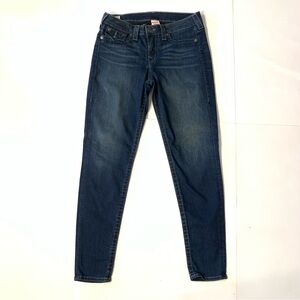 True Religion Skinny Jeans Women Sz 32 Dark Wash Blue Stretch Denim Flap Pockets